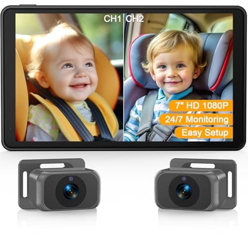 Baby Car Camera for 2 Kids - 7-Inch Split-Screen Monitor, Dual HD 1080P Cameras, Night Vision, 360° Rotatable, Easy Install Backseat Camera for Safety & Convenience - Perfect for Twins or Siblings