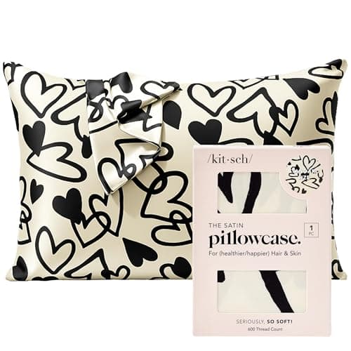 Kitsch Satin Pillowcase with Zipper for Hair & Skin - Softer Than Silk Pillow Cases, Smooth Cooling Satin Pillow Case, Wrinkle-Free, Machine Washable - Pillow Cases Standard Size (19x26) - Heart