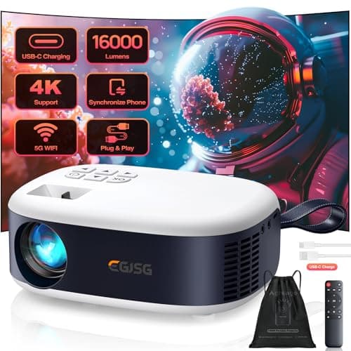 EGJSG 1080P Outdoor Projector with 2-Second Focus, 5G WiFi, Bluetooth and Carry Bag, Movie Projector for Outdoor Entertainment