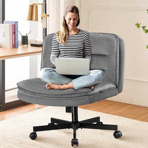 COMHOMA Criss Cross Chair with Wheels Armless Cross Legged Office Chair Wide Home Office Desk Chair Swivel Comfy Vanity Desk Chair Height Adjustable Mid Back Wide Seat Computer Task Chair