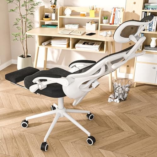 CYKOV Ergonomic Office Chair - Adjustable Lumbar & Headrest, 90-160° Reclining with Footrest, Breathable Mesh Back - Home Office/Gaming Computer Chair (Black-White Frame, 300lbs Capacity)