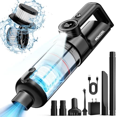 MONOZEL Handheld Vacuum Cordless - Car Vacuum Cleaner with Brushless Motor, 15000Pa Strong Suction with LED Light, Type C Cable and Charger, 2 Fliters, Portable Hand Vacuum for Home, Pet and Car