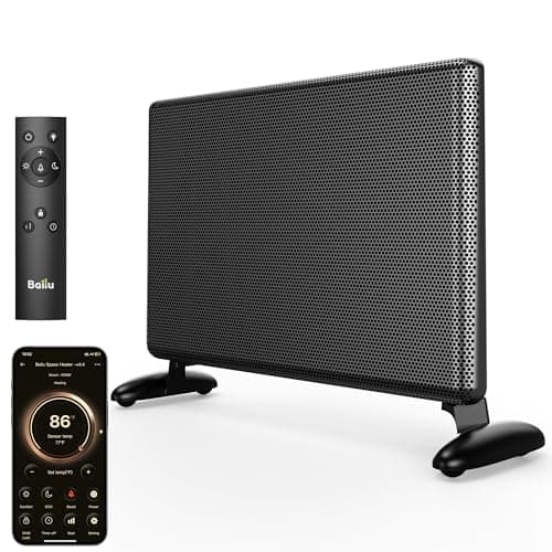 Ballu Mica Infrared Space Heater Large Room,Panel Heater with Programmable Thermostat,WiFi App Control,Portable Stand or Wall Mount, Energy Efficient Smart Quiet Heater,Work with Alexa,Black