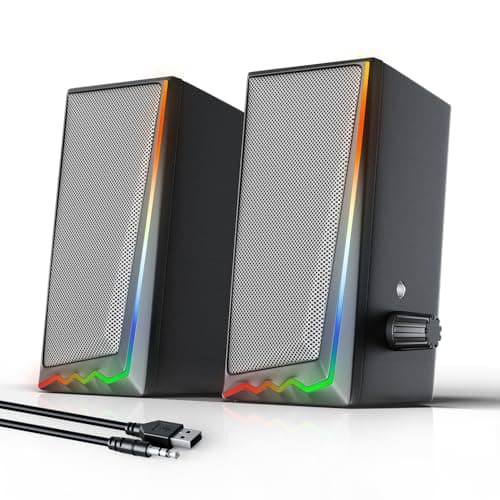 Uakinat Computer Speakers, Desktop Speakers with Various Colorful LED, Gaming Speakers with Volume Control,for PC, AC Adapter Powered and 3.5mm AUX-in Computer Speakers
