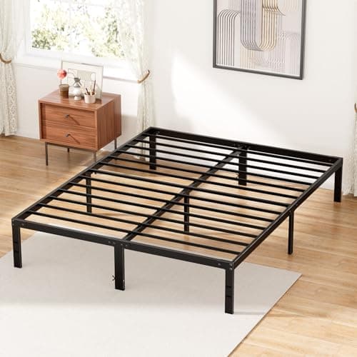 DUMOS Bed Frame - Full Size Metal Platform Bed Frames Mattress Foundation with Steel Slat Support, No Box Spring Needed, Storage Space Under Base, Easy Assembly, Black