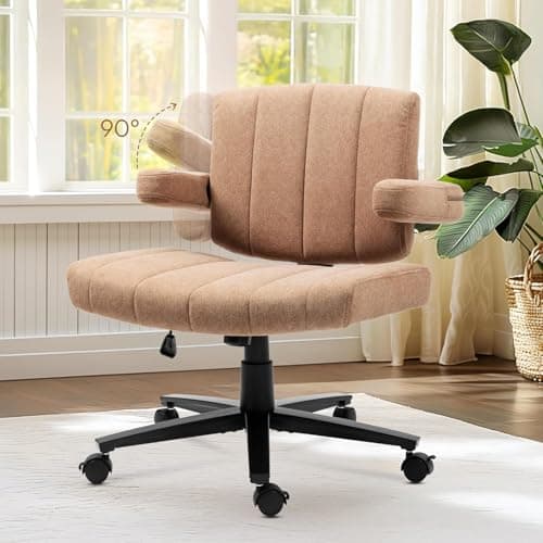 Vigosit Criss Cross Chair with Wheels, High Back Adjustable Wide Armrest Office Chair, Anti-Grip Fabric Comfort Cushion Modern Style Swivel Computer Task Chairs for Home Vanity Desk Office, Brown