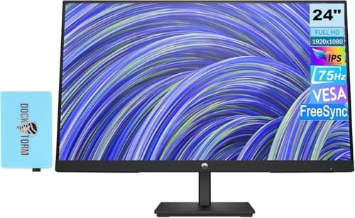 HP V24i 24" 1080P Computer Monitor Bundle with Docztorm Dock, 24" IPS Full HD (1920 x 1080) 75Hz Anti-Glare Display, AMD FreeSync, HDMI, DisplayPort, VESA Mount (100x100 mm), (2025 Latest Model)
