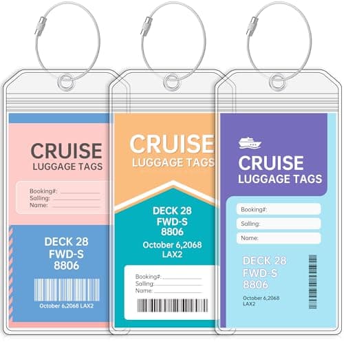 Teskyer Luggage Tags for Cruise Ships, Carnival Cruise Luggage Tag Holder, Cruise Ship Essentials, Clear Luggage Tags for All Cruise Lines, 3 Pack
