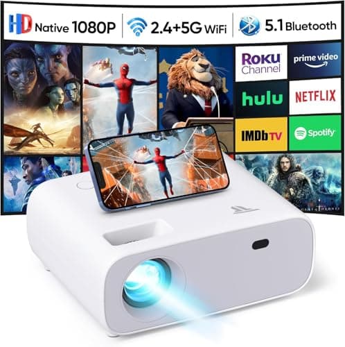 Projector with WiFi and Bluetooth, 500Ansi Native 1080P Projector,Portable Outdoor Projector, Movie Mini Projector Compatible with iOS/Android/HDMI/ TV Stick