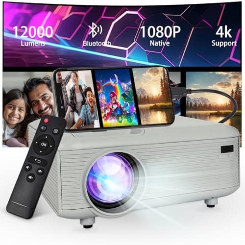 Mini Bluetooth Projector(Phone HDMI Cable Included), Portable Outdoor Projector, Native 1080P Projector, Compatible 4K, Supports Android/iPhone/TV Stick/Laptop/PS5/HDMI/USB, Indoor and outdoor use