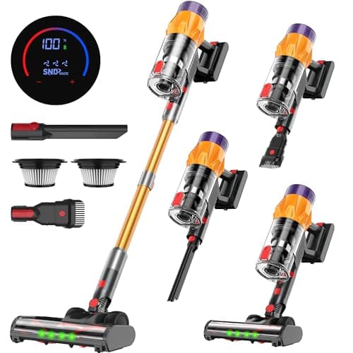 Cordless Vacuum Cleaner w/LED Display, 550W Self-Standing Cordless Stick Vacuum Cleaner for Home, Removable Battery/Lightweight/Rechargeable Pet Vacuum Cordless for Pet Hair/Hardwood Floor/Carpet