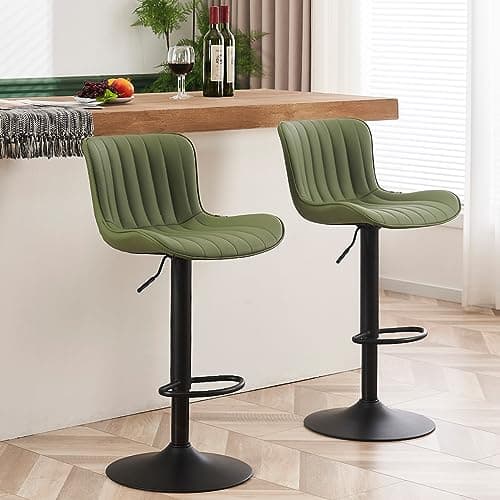 YOUNUOKE Counter Height Bar Stools Kitchen Island Barstools Set of 2 Adjustable Swivel Counter Stool Bar Height Island Chairs with Back, Olive
