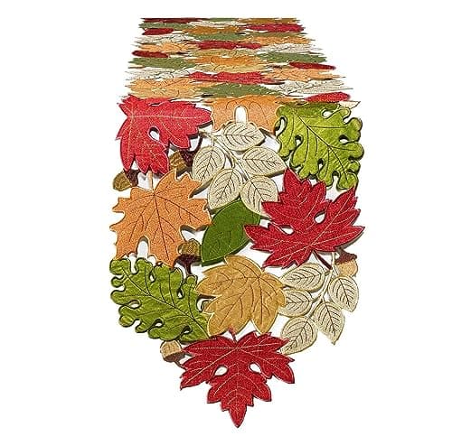 KEVA Fall Table Runner 72inches Long, Harvest Embroidered Thanksgiving Autumn Maple Leaves Table Runner 13x72 inch for Thanksgiving Kitchen Fall Table Decoration