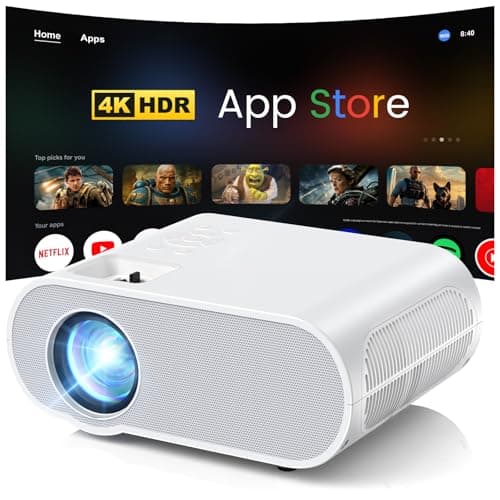 1500 ANSI Smart Projector, HOMPOW 4K Projector with WiFi and Bluetooth, Mini Projector, Built-in Streaming System, Projector with Apps, Outdoor Projector, Home Projector for iOS/Android