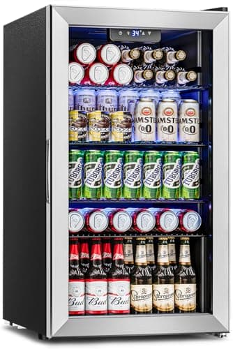 Beverage Refrigerator Cooler - 126 Can Mini Fridge Glass Door for Drinks Soda Beer Wine - Small Refrigerator for Office Bedroom Home Bar, 4 Adjustable Shelves, 3.2 Cu.Ft, Silver
