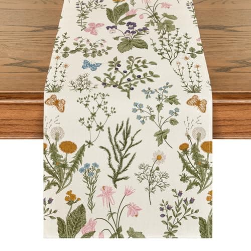 Artoid Mode Wildflowers Floral Spring Table Runner, Butterfly Seasonal Summer Kitchen Dining Table Decoration for Home Party Decor 13x108 Inch