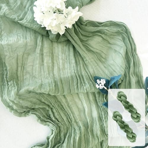 Pusunas 2 Pack Cheesecloth Table Runner 10Ft Gauze Table Runners Sage Green Cheese Cloths Table Runner for Wedding Baby Bridal Shower Decorations Birthday Party Disposable Table Skirts