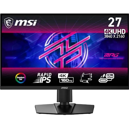 msi MPG274URF QD 27-inch 3840 x 2160 (UHD) Computer Monitor, 160Hz, Adaptive-Sync, HDMI, DisplayPort, VESA Mountable, Tilt, Height Adjustable, Speaker, 0.5ms, Black