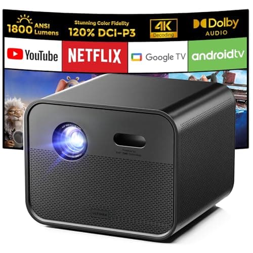 ULTIMEA 4K DLP Smart Projector for Home, 1800 ANSI Lumens Projector Native 1080P, Built-in Apps, AI Auto Focus & 6D Keystone, Projector with WiFi, 300” Home Theater Movie Projector Poseidon E100