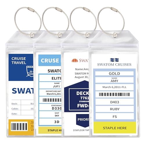 SWATOM Cruise Luggage Tags for Suitcases 4 Sets Carnival, NCL, Princess & MSC Waterproof Clear Luggage Bag Tag Holders for 2025 & 2026 Cruise Ships Essentials