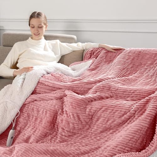 Electric Heated Blanket Twin - 62"x84" Fast Heating Blankets Throw with 5 Heating Levels & 10 Hours Auto Off FCC/ETL Certified Overheat Protection Electric Blanket Twin, Great Gift to Grandma, Pink
