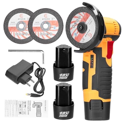 Angle Grinder, Geevorks Electric Grinding Tool 19500RPM, Mini Grinder Handheld Cutter for Cutting Polishing Ceramic Tile Wood Stone Steel, with 2 Cutting Disc/2PCS 1200mAh Battery, Yellow