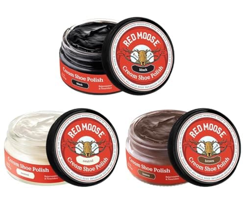 RED MOOSE Premium Leather Shoe Polish Cream – 3-Pack: Brown, Neutral & Black – Made in USA | Cream Black Shoe Polish for Leather