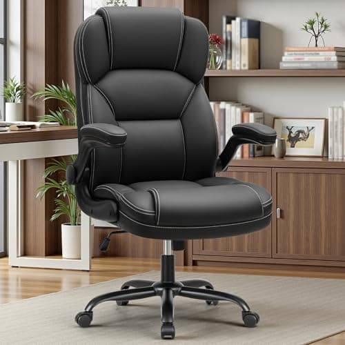 PU Leather Executive Office Chair, Ergonomic High-Back Computer & Gaming Chair with Adjustable Height, Rolling Swivel & Flip-Up Armrests, Comfy Padded Seat for Home Office-Black