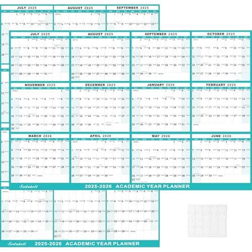 24"x36" Academic Wall Calendar 2025-2026, JUL 2025 - JUN 2026 12 Months Large Calendar, Erasable, Wet & Dry Erase Laminated, Vertical/Horizontal Reversible, Yearly Wall Planner with Julian Dates