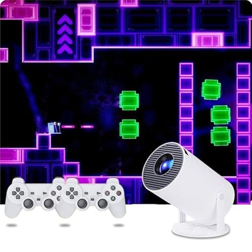 Game Projector with 2 Retro Gaming Consoles, Mini Projector with Wifi and Bluetooth, Small Portable Outdoor Movie Projector, Arcade Vision Smart HD Projector with Built in 10,000+ Retro Games