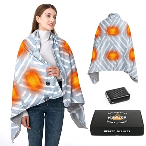 Cordless Heated Blanket with 20000mah Power Bank - 59"x35" Soft Striped Waffle Battery Heated Blanket, Fast Heating, 3 Heat Setting, Machine Washable Heated Throw Blanket Shawl