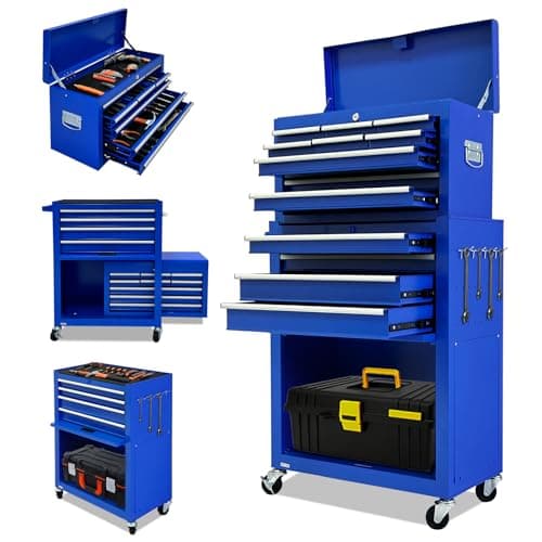 13-Drawer Rolling Tool Chest, 2-in-1 Heavy Duty Detachable Storage Cabinet with Lockable Wheels & Removable Top Box, 600 lbs Capacity for Mechanics, Garage Workshop (Blue)