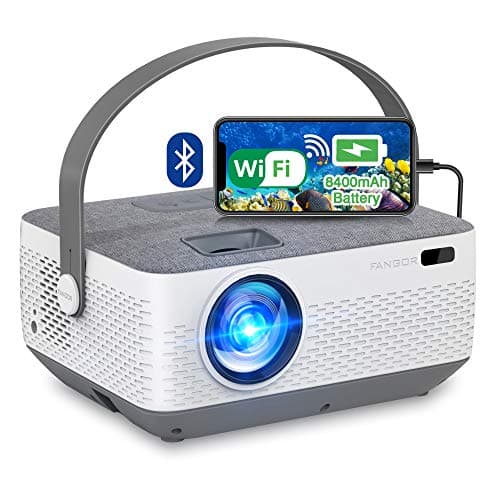 FANGOR WiFi Projector Bluetooth 8400mAh Battery, Rechargeable Portable Home Projector, 1080P Supported Movie Projector with Sync Smartphone Screen via WiFi/USB Cable, Compatible with iPhone, Laptop…