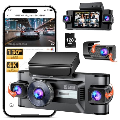 360° Dash Cam Front and Rear: 4 Channel 4K Dash Camera for Cars with GPS 5G WiFi and Free 128GB Card - Voice Control Car Dash Camera with G-Sensor Super Night Vision 24H Parking Monitor