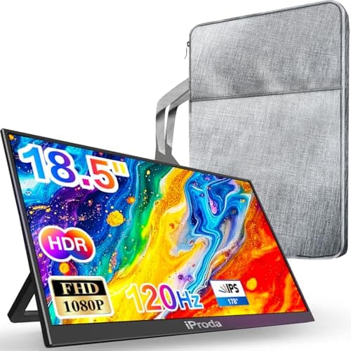 iProda 18.5" Portable Monitor 120Hz FHD 1080P, USB-C HDMI Laptop Screen Extender, Second Display for Laptop/PC/Mac/PS5/PS4/Switch, Travel Monitor with Protective Sleeve, VESA Mountable