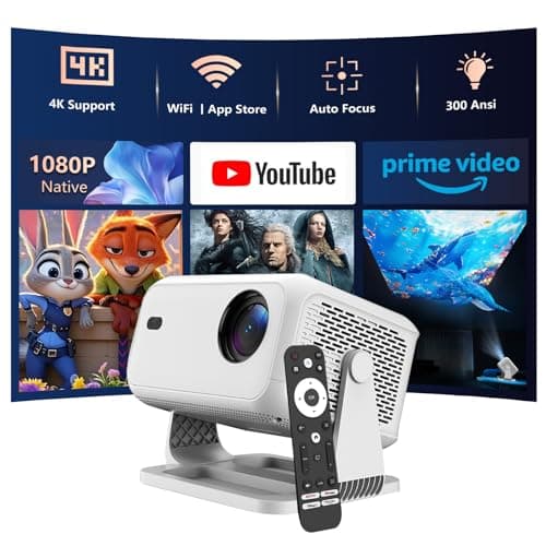 NOBKLEN Native 1080P Smart Projector with Apps WiFi and Bluetooth, 4K Support Mini Phone Projector Portable, Electronic Focus & Auto Keystone, Short Throw, Outdoor Home Video Movie White