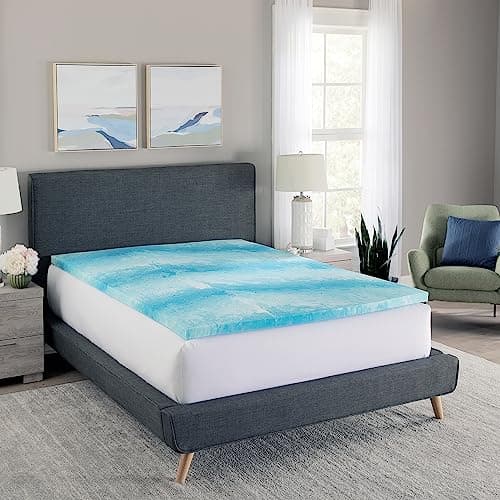 Bodipedic 3 Inch Memory Foam Mattress Topper, Cooling Gel Swirl Memory Foam, Ventilated Design, CertiPUR-US Certified Foam, Blue/White