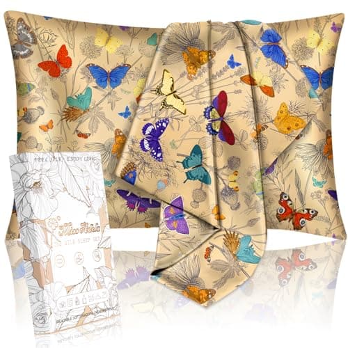 Miss Adola 2 Pack Mulberry Silk Pillowcase for Hair and Skin - Standard Size 20 x 26 Inches with Hidden Zipper Line Butterfly 19 Momme Soft Sleeping Silk Pillow Case for Women, Moms