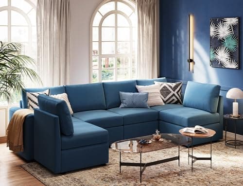 LINSY HOME Modular Sectional Sofa, Convertible U Shaped Couch with Storage, Memory Foam, Sectionals Ottomans, 6 Seat Oversized Chaise for Living Room, Blue, S900-C11-60