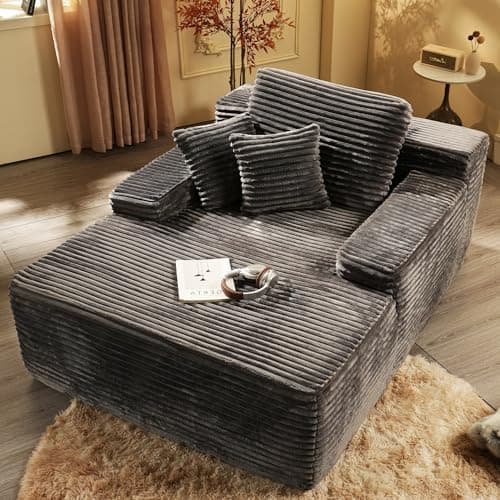 Oversized Chaise Lounge Chair Indoor - 67" Upholstered Sofa Bed Lounge Couch Chair,Reading Chairs Sleeper Cloud Sofa Couch,Plush Chairs Bed for Living Room Bedroom (Grey)