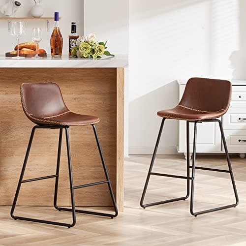 HeuGah Bar stools Set of 2,Faux Leather Counter Height Bar Stools,Dining Room Chairs with Metal Legs & Soft Backrest Easy to Assemble
