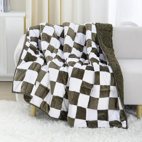 Stiio Sherpa Fleece Weighted Blanket for Adults 15 lbs Queen Size, Checkered Pattern Soft Fuzzy Warm Weighted Blankets for Calm and Sleep, Decorative Heavy Blanket, 60”x 80" Plaid Green