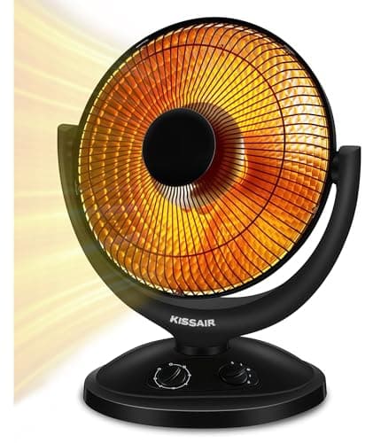 Kissair Parabolic Space Heater, 65° Oscillating Heat Dish with Thermostat and Time, 2 Modes Radiant Dish Heater with Tip-Over and Overheating Protection, Radiant Heaters for Indoor Use, 800W