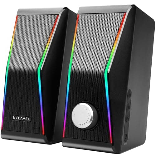 Nylavee Computer Speakers, Hi-Fi Stereo Sound PC Speakers with Bluetooth 5.0 and 3.5mm AUX-in, 14W AC Powered, Built-in Equalizer Modes and RGB Lights for Desktop PC, Monitor, Laptop, PS5, Xbox