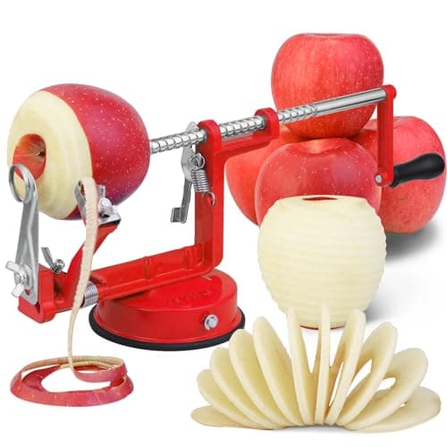 Apple Peeler Slicer Corer 3 In 1, Potato Peelers, Stainless Steel Heavy Duty with Suction Cup Base (vermilion)