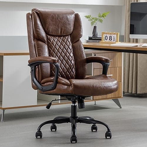 DYHOME Ergonomic Executive Office Chair, High Back Brown Leather Office Desk Chair with Height Adjustable & Metal Base, Modern Managerial Chair for Home Office