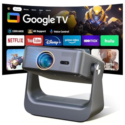 【Official Google TV/1500 ANSI/4K Supported】Smart TV Projector with WiFi and Bluetooth, Native 1080P Portable Projector, Auto Focus & Keystone, Voice Input, Mini Proyector for Home Cinema, iOS/Android