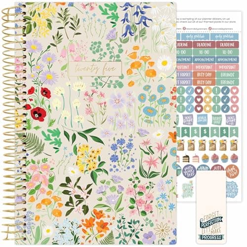 bloom daily planners 2025 Planner - Calendar Year Day Planner (January 2025 - December 2025) - 5.5” x 8.25” - Weekly/Monthly Agenda Organizer Book with Stickers & Bookmark - Garden Party, Beige