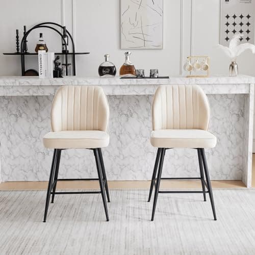 DRAGON GATE 25.6'' Counter Height Bar Stools Set of 2, Modern Fabric Upholstered Counter Stools with Metal Legs for Kitchen Island (Beige)