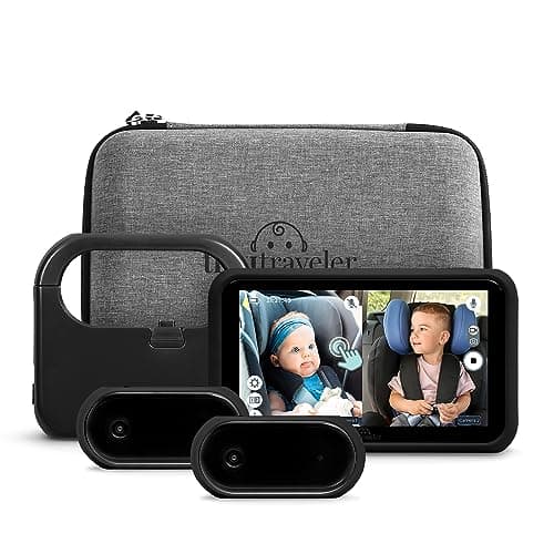 Tiny Traveler Baby Car Camera for 2 Kids, Touch Screen Baby Car Monitor with Power Bank, No WiFi Baby Camera for Car Home Travel, Rear-Facing Car Seat Monitor Night Vision Baby Reminder Alert - Black